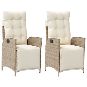vidaXL Gartensessel mit Fußteil 2 Stk. Verstellbar Beige Poly Rattan