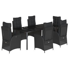 vidaXL 7-tlg. Garten-Essgruppe mit Kissen Schwarz Poly Rattan