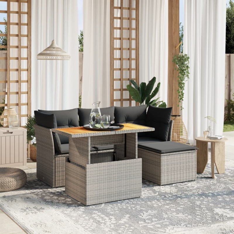vidaXL 6-tlg. Garten-Sofagarnitur mit Kissen Grau Poly Rattan vidaXL 6-tlg. Garten-Sofagarnitur mit Kissen Grau Poly Rattan