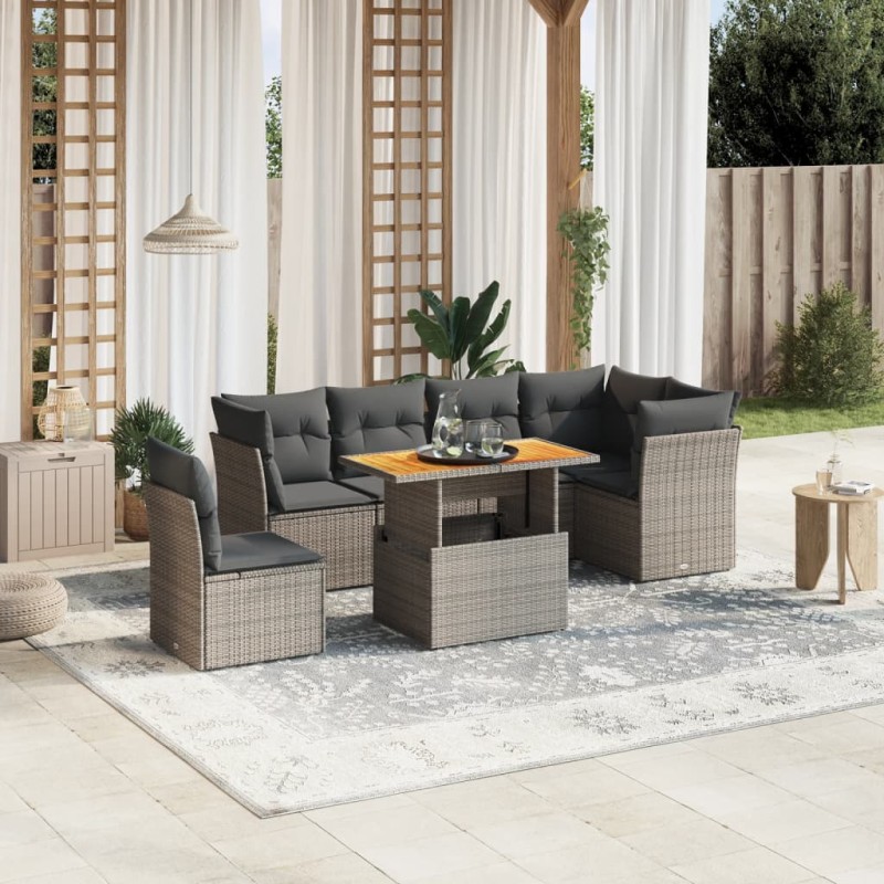 vidaXL 7-tlg. Garten-Sofagarnitur mit Kissen Grau Poly Rattan vidaXL 7-tlg. Garten-Sofagarnitur mit Kissen Grau Poly Rattan