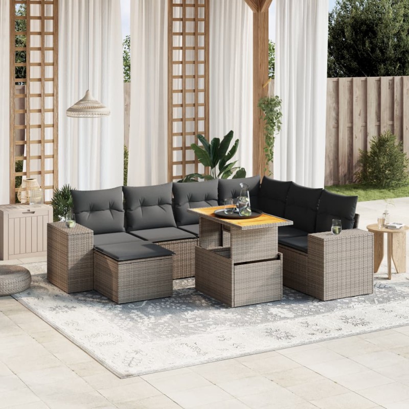 vidaXL 8-tlg. Garten-Sofagarnitur mit Kissen Grau Poly Rattan vidaXL 8-tlg. Garten-Sofagarnitur mit Kissen Grau Poly Rattan