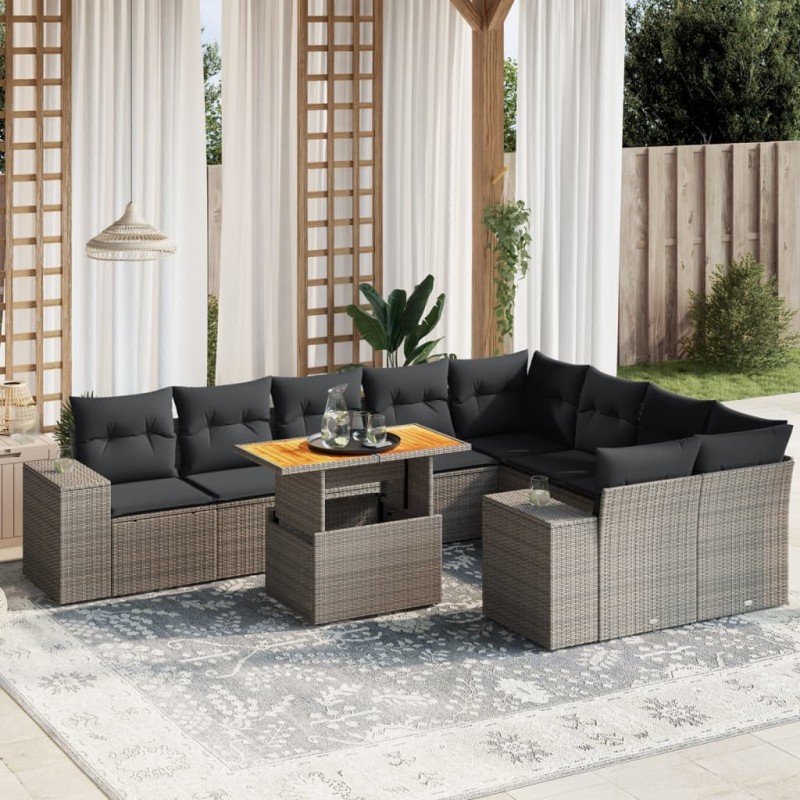 vidaXL 10-tlg. Garten-Sofagarnitur mit Kissen Grau Poly Rattan vidaXL 10-tlg. Garten-Sofagarnitur mit Kissen Grau Poly Rattan