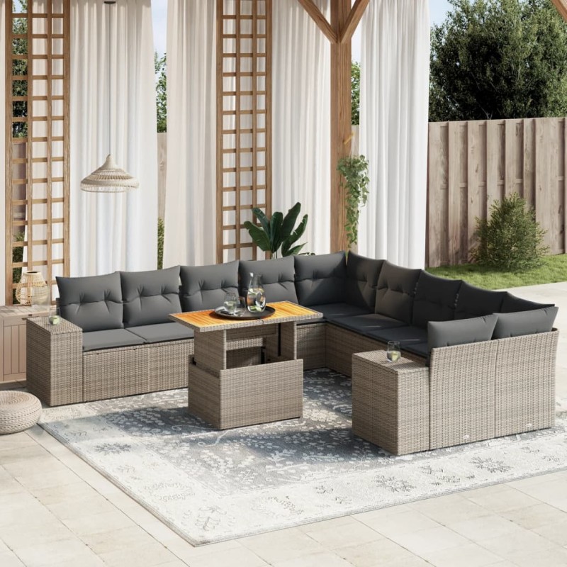 vidaXL 11-tlg. Garten-Sofagarnitur mit Kissen Grau Poly Rattan vidaXL 11-tlg. Garten-Sofagarnitur mit Kissen Grau Poly Rattan
