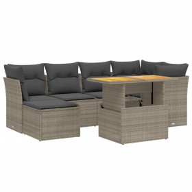 vidaXL 7-tlg. Garten-Sofagarnitur mit Kissen Grau Poly Rattan