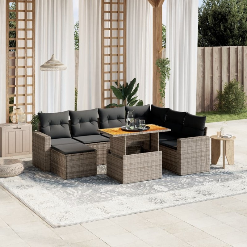 vidaXL 8-tlg. Garten-Sofagarnitur mit Kissen Grau Poly Rattan vidaXL 8-tlg. Garten-Sofagarnitur mit Kissen Grau Poly Rattan