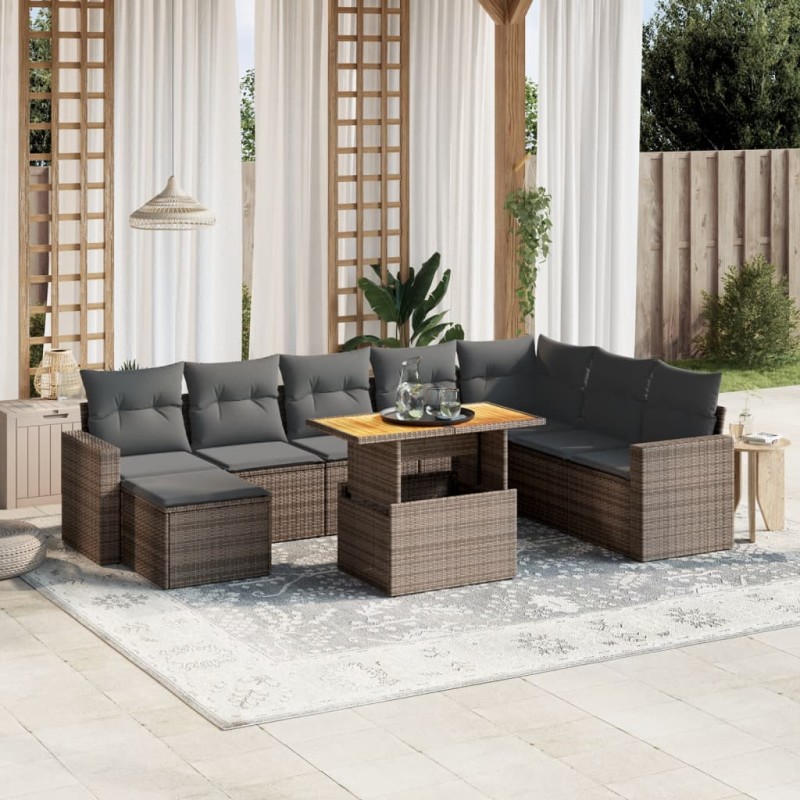 vidaXL 9-tlg. Garten-Sofagarnitur mit Kissen Grau Poly Rattan vidaXL 9-tlg. Garten-Sofagarnitur mit Kissen Grau Poly Rattan