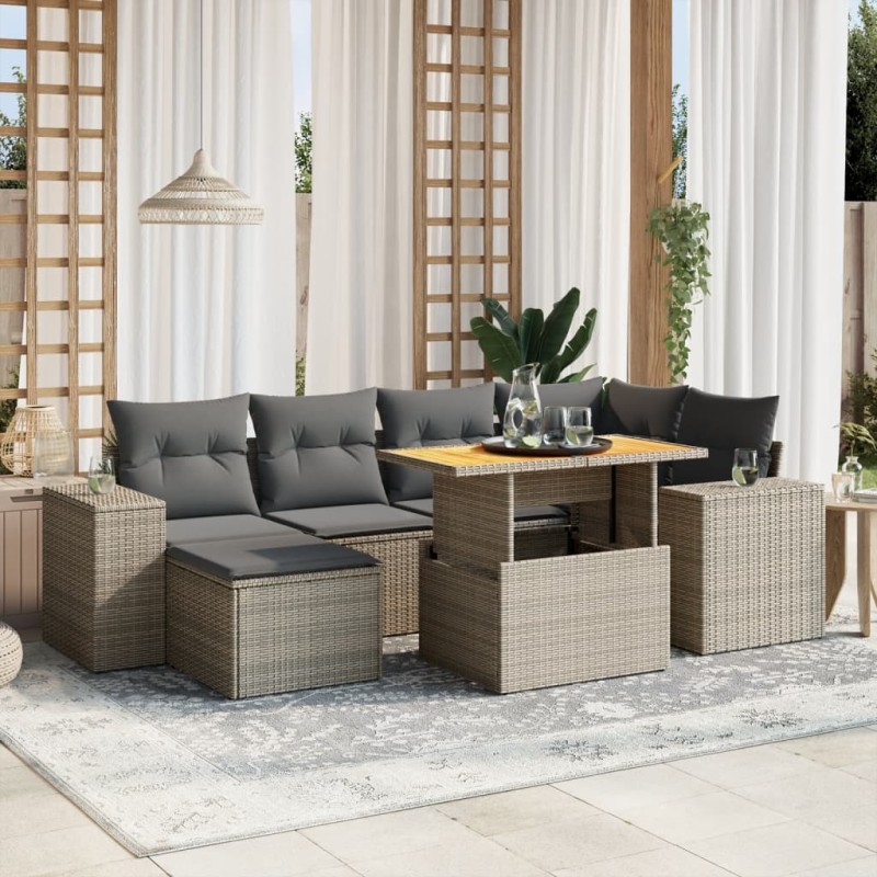 vidaXL 7-tlg. Garten-Sofagarnitur mit Kissen Grau Poly Rattan vidaXL 7-tlg. Garten-Sofagarnitur mit Kissen Grau Poly Rattan