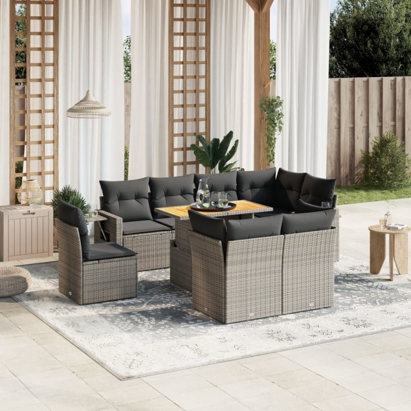 vidaXL 9-tlg. Garten-Sofagarnitur mit Kissen Grau Poly Rattan vidaXL 9-tlg. Garten-Sofagarnitur mit Kissen Grau Poly Rattan