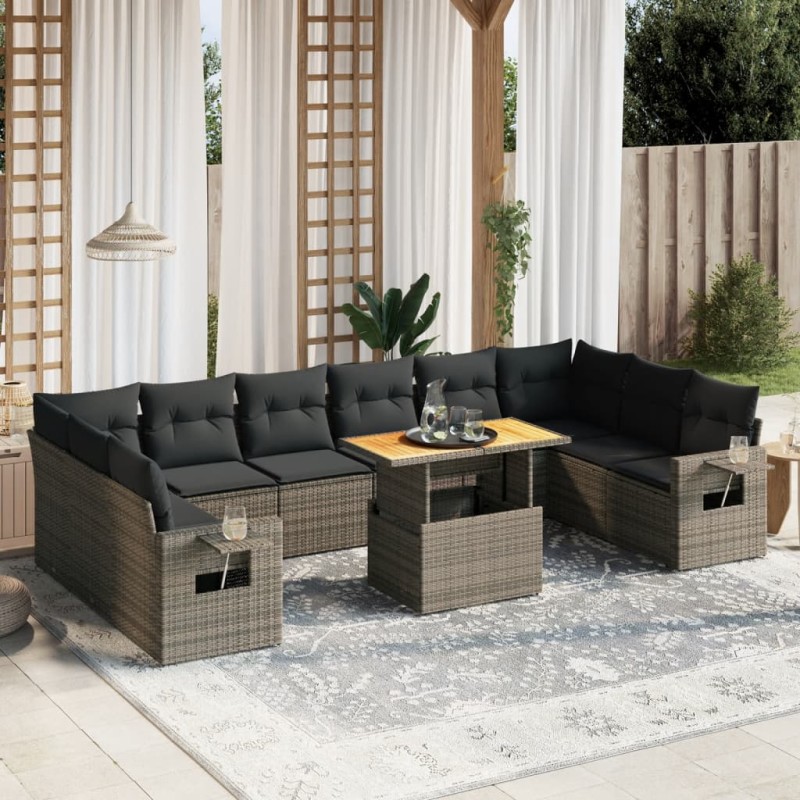 vidaXL 11-tlg. Garten-Sofagarnitur mit Kissen Grau Poly Rattan vidaXL 11-tlg. Garten-Sofagarnitur mit Kissen Grau Poly Rattan