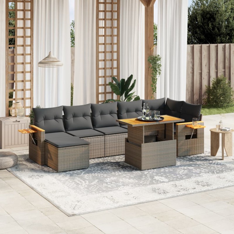 vidaXL 8-tlg. Garten-Sofagarnitur mit Kissen Grau Poly Rattan vidaXL 8-tlg. Garten-Sofagarnitur mit Kissen Grau Poly Rattan