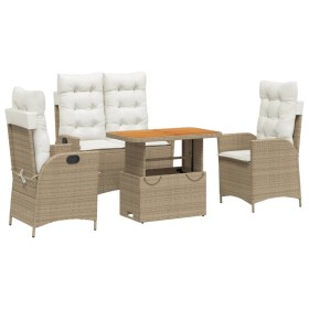 vidaXL 4-tlg. Garten-Essgruppe mit Kissen Beige Poly Rattan