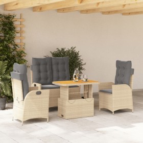 vidaXL 4-tlg. Garten-Essgruppe mit Kissen Beige Poly Rattan