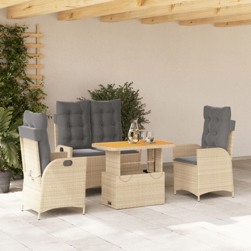 vidaXL 4-tlg. Garten-Essgruppe mit Kissen Beige Poly Rattan vidaXL 4-tlg. Garten-Essgruppe mit Kissen Beige Poly Rattan