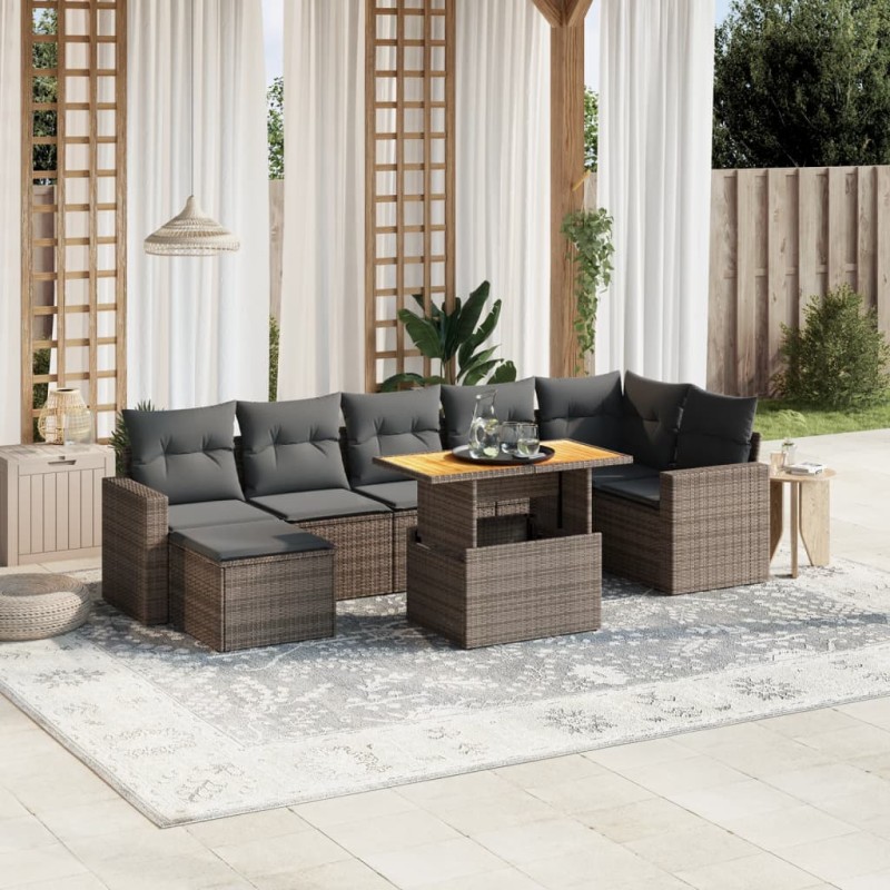 vidaXL 8-tlg. Garten-Sofagarnitur mit Kissen Grau Poly Rattan vidaXL 8-tlg. Garten-Sofagarnitur mit Kissen Grau Poly Rattan