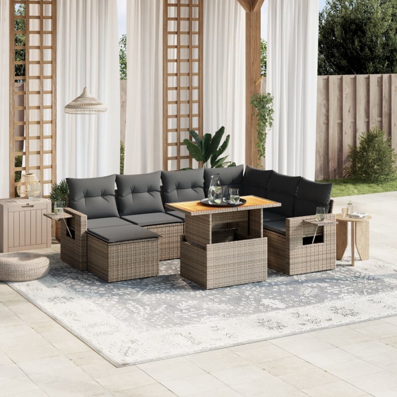 vidaXL 8-tlg. Garten-Sofagarnitur mit Kissen Grau Poly Rattan vidaXL 8-tlg. Garten-Sofagarnitur mit Kissen Grau Poly Rattan