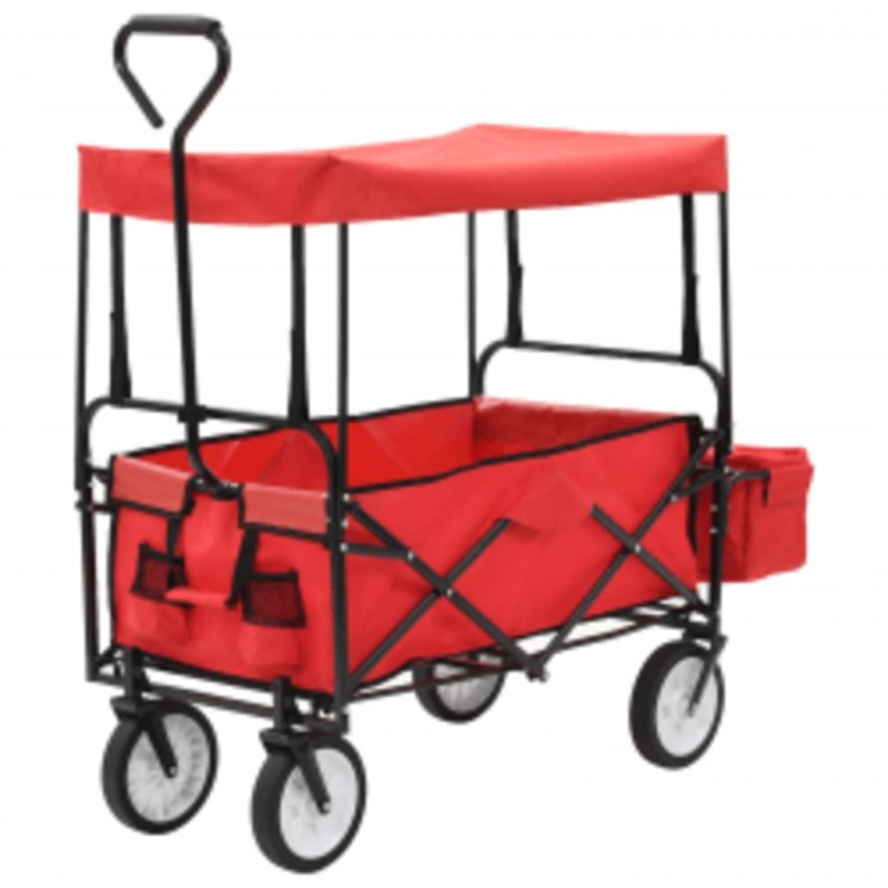 vidaXL Klappbarer Handwagen mit Sonnendach Stahl Rot vidaXL Klappbarer Handwagen mit Sonnendach Stahl Rot