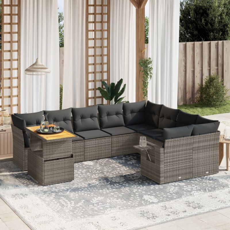 vidaXL 10-tlg. Garten-Sofagarnitur mit Kissen Grau Poly Rattan vidaXL 10-tlg. Garten-Sofagarnitur mit Kissen Grau Poly Rattan