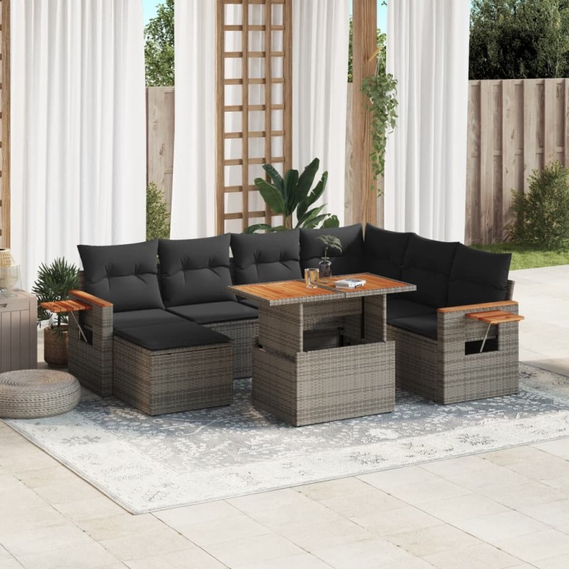 vidaXL 8-tlg. Garten-Sofagarnitur mit Kissen Grau Poly Rattan vidaXL 8-tlg. Garten-Sofagarnitur mit Kissen Grau Poly Rattan