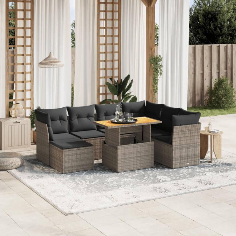 vidaXL 8-tlg. Garten-Sofagarnitur mit Kissen Grau Poly Rattan vidaXL 8-tlg. Garten-Sofagarnitur mit Kissen Grau Poly Rattan