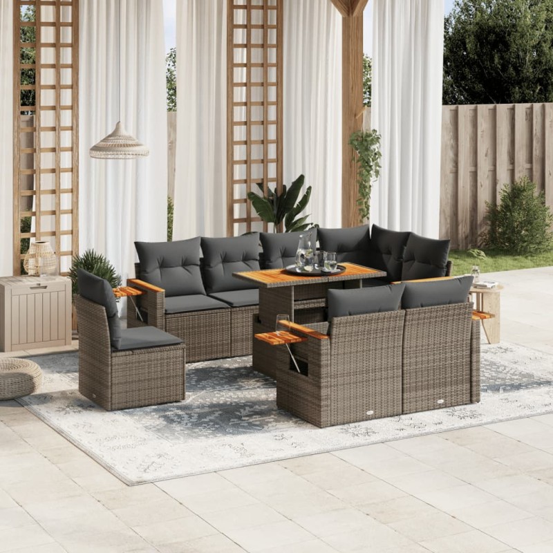 vidaXL 9-tlg. Garten-Sofagarnitur mit Kissen Grau Poly Rattan vidaXL 9-tlg. Garten-Sofagarnitur mit Kissen Grau Poly Rattan