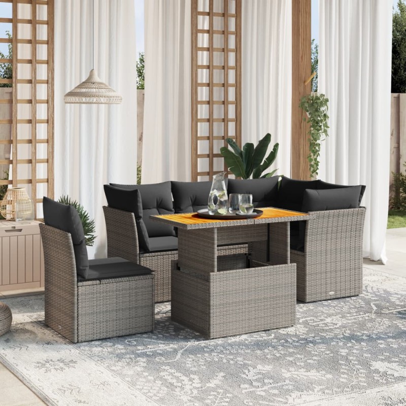 vidaXL 5-tlg. Garten-Sofagarnitur mit Kissen Grau Poly Rattan vidaXL 5-tlg. Garten-Sofagarnitur mit Kissen Grau Poly Rattan