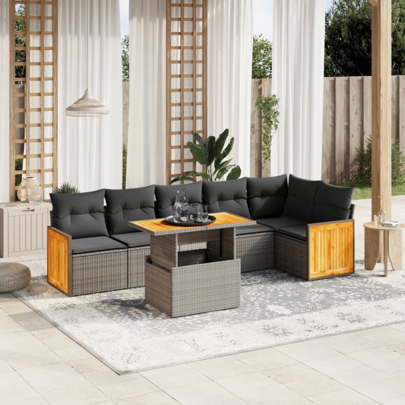 vidaXL 7-tlg. Garten-Sofagarnitur mit Kissen Grau Poly Rattan vidaXL 7-tlg. Garten-Sofagarnitur mit Kissen Grau Poly Rattan