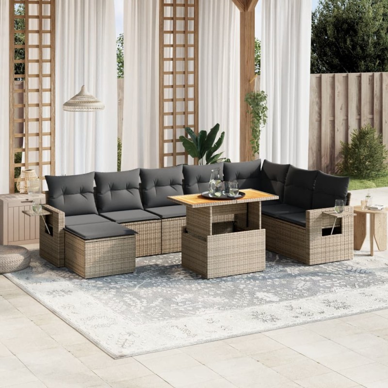 vidaXL 9-tlg. Garten-Sofagarnitur mit Kissen Grau Poly Rattan vidaXL 9-tlg. Garten-Sofagarnitur mit Kissen Grau Poly Rattan