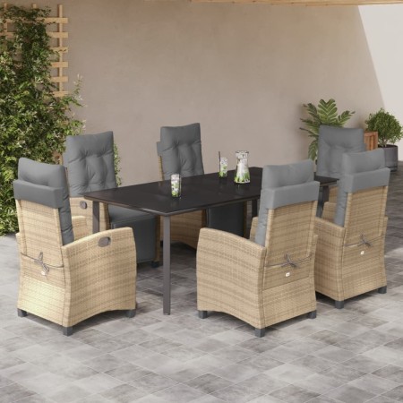 vidaXL 7-tlg. Garten-Essgruppe mit Kissen Beigemischung Poly Rattan