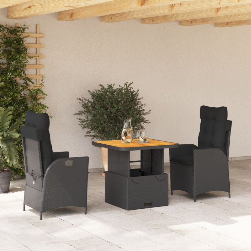 vidaXL 3-tlg. Garten-Essgruppe mit Kissen Schwarz Poly Rattan vidaXL 3-tlg. Garten-Essgruppe mit Kissen Schwarz Poly Rattan