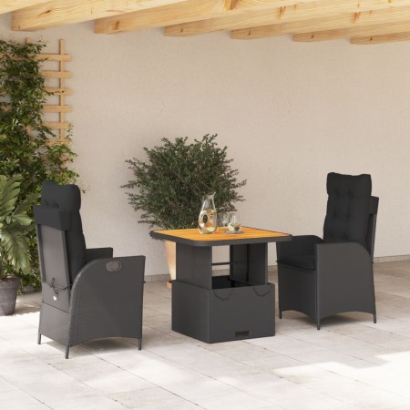 vidaXL 3-tlg. Garten-Essgruppe mit Kissen Schwarz Poly Rattan