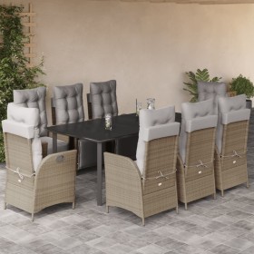 vidaXL 9-tlg. Garten-Essgruppe mit Kissen Beigemischung Poly Rattan