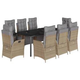 vidaXL 9-tlg. Garten-Essgruppe mit Kissen Beigemischung Poly Rattan