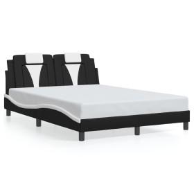 vidaXL Bettgestell mit Kopfteil Schwarz und Weiß 140x200 cm Kunstleder