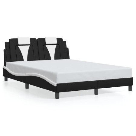 vidaXL Bettgestell mit Kopfteil Schwarz und Weiß 140x200 cm Kunstleder