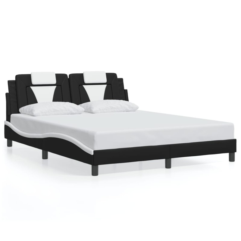 vidaXL Bettgestell mit Kopfteil Schwarz und Weiß 160x200 cm Kunstleder vidaXL Bettgestell mit Kopfteil Schwarz und Weiß 160x200 cm Kunstleder