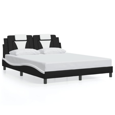 vidaXL Bettgestell mit Kopfteil Schwarz und Weiß 160x200 cm Kunstleder