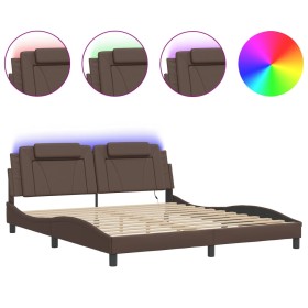 vidaXL Bettgestell mit LED Braun 200x200 cm Kunstleder