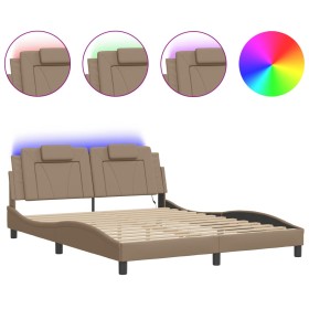 vidaXL Bettgestell mit LED Cappuccino-Braun 160x200 cm Kunstleder