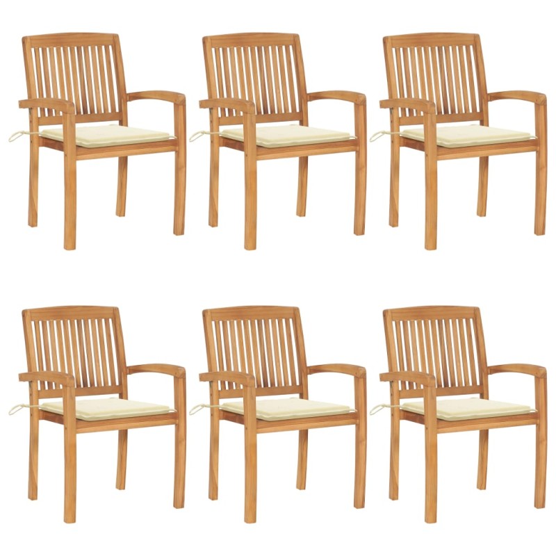 vidaXL Stapelbare Gartenstühle mit Kissen 6 Stk. Massivholz Teak vidaXL Stapelbare Gartenstühle mit Kissen 6 Stk. Massivholz Teak