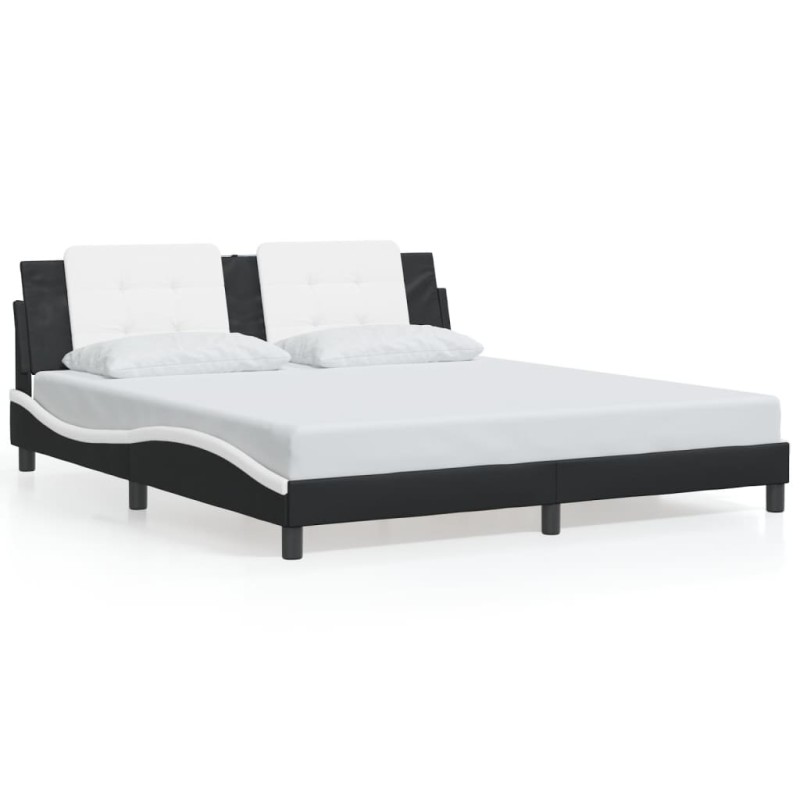 vidaXL Bettgestell mit LED Schwarz und Weiß 180x200 cm Kunstleder vidaXL Bettgestell mit LED Schwarz und Weiß 180x200 cm Kunstleder