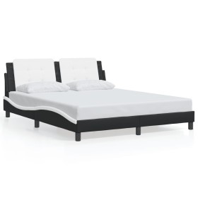 vidaXL Bettgestell mit LED Schwarz und Weiß 160x200 cm Kunstleder