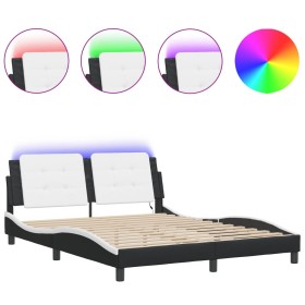 vidaXL Bettgestell mit LED Schwarz und Weiß 160x200 cm Kunstleder