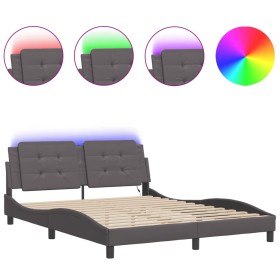 vidaXL Bettgestell mit LED Grau 160x200 cm Kunstleder