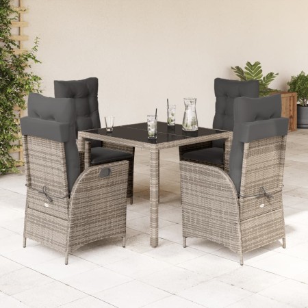 vidaXL 5-tlg. Garten-Essgruppe mit Kissen Grau Poly Rattan