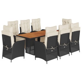 vidaXL 9-tlg. Garten-Essgruppe mit Kissen Schwarz Poly Rattan