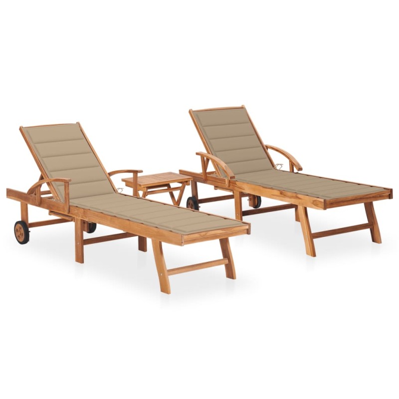 Sonnenliegen 2 Stk. mit Tisch und Auflagen Massivholz Teak Sonnenliegen 2 Stk. mit Tisch und Auflagen Massivholz Teak