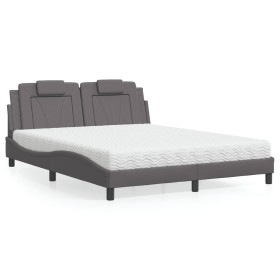 vidaXL Bett mit Matratze Grau 160x200 cm Kunstleder