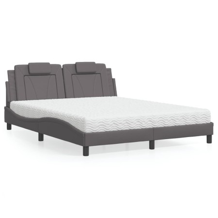 vidaXL Bett mit Matratze Grau 160x200 cm Kunstleder