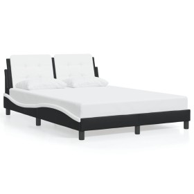 vidaXL Bettgestell mit LED Schwarz und Weiß 140x190 cm Kunstleder