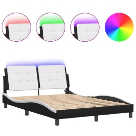 vidaXL Bettgestell mit LED Schwarz und Weiß 140x190 cm Kunstleder